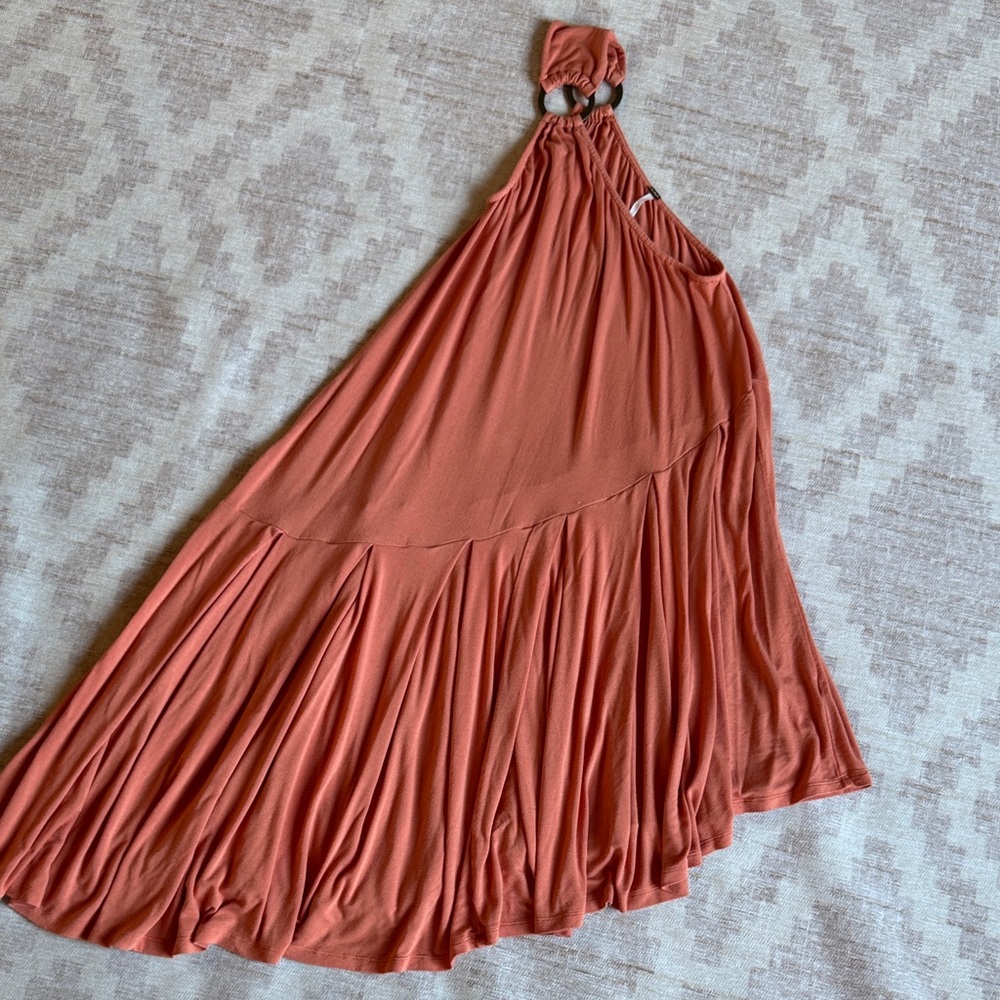 Free People One Shoulder Coral Knit Dress with Brass Ring Details size XS